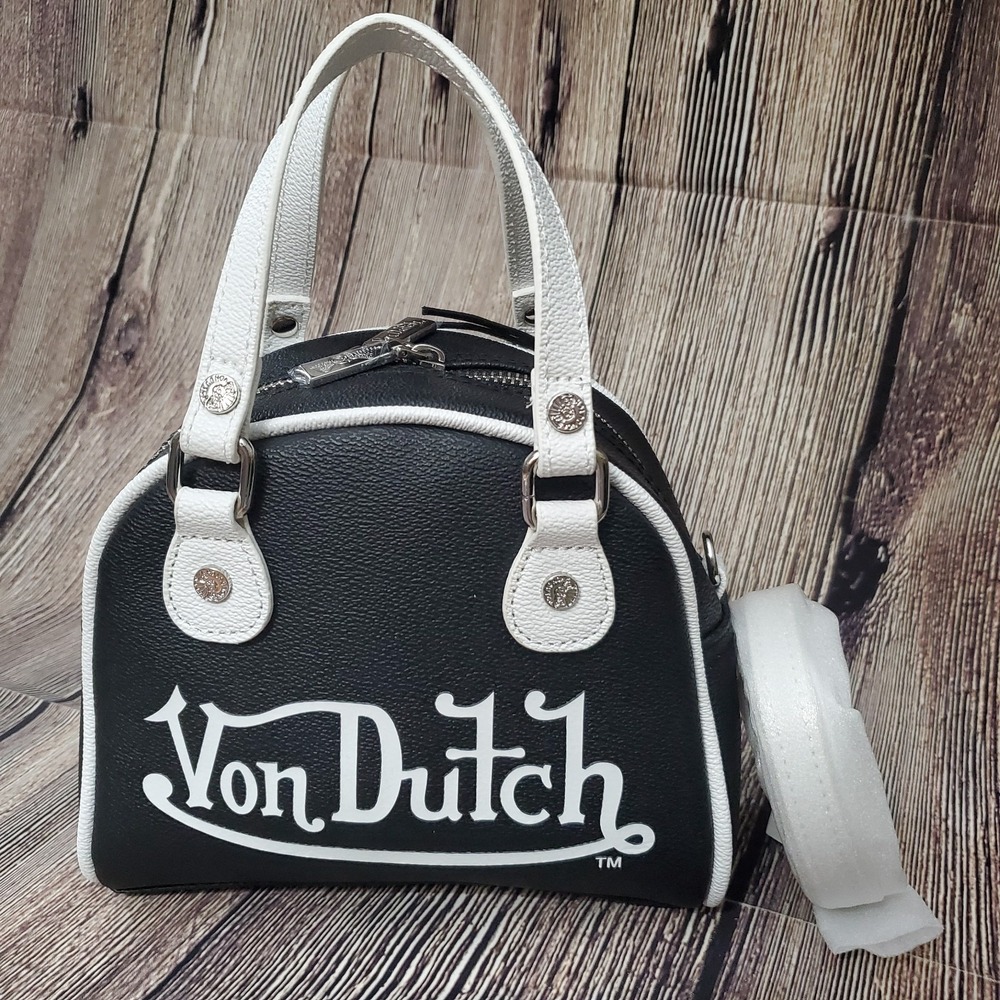 NWT Von Dutch The Classic Black & White Flying Eyeball Satchel Crossbody Bag - Picture 3 of 7